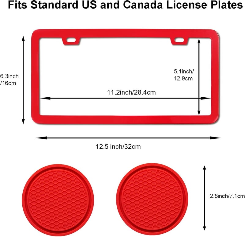 ZukMi 2 Pack License Plate Frame for Car Matte Metal Aluminum Rust-Proof License Plate Holder Cover Gloss Black Front Rear Number Tag Frame for Men Women Universal Fit (Red) - Image 2